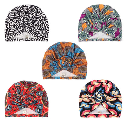 DRESHOW 5 Pack Knotted Headwraps for Women African Turban Pre-Knotted Beanie Headwraps Hair Covers
