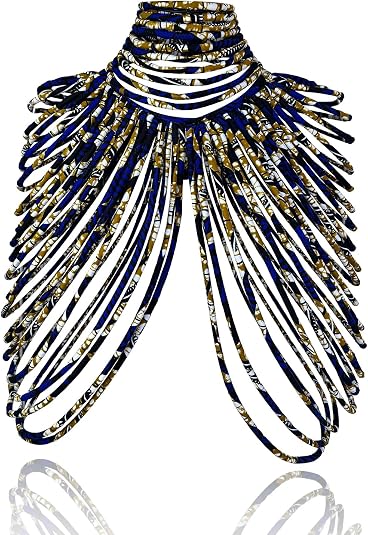 African Necklace for Women, Ankara Multi-Strand Fabric Shawl-Style Statement Necklace, Handmade Tribal African Jewelry for Party, Festival & Wedding