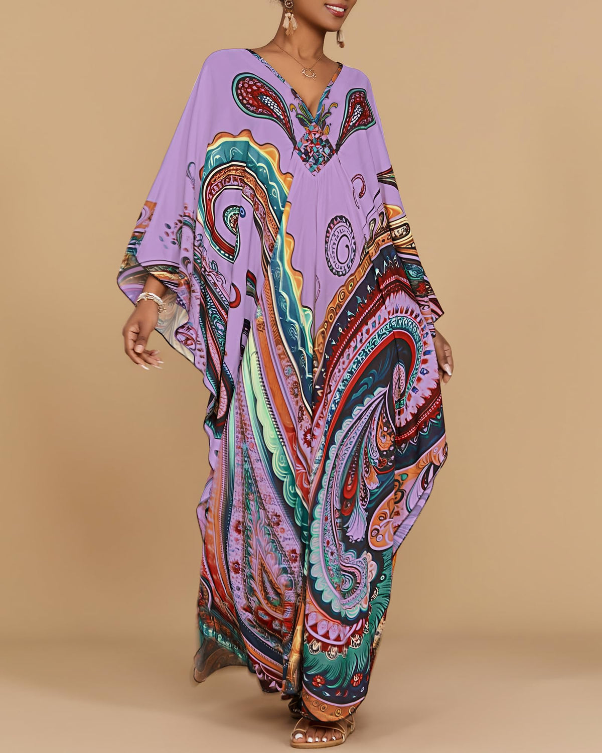 Bsubseach Moo Moos for Women Batwing Sleeve Kaftan Dresses with Pockets