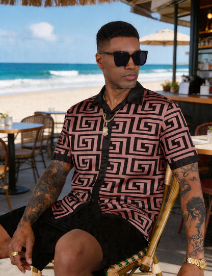 Mens African Dashiki Kente Printed Shirts Cuban Collar Short Sleeve Button Down Vintage Beach Summer Hawaiian Shirts
