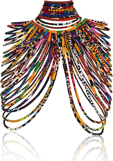 African Necklace for Women, Ankara Multi-Strand Fabric Shawl-Style Statement Necklace, Handmade Tribal African Jewelry for Party, Festival & Wedding