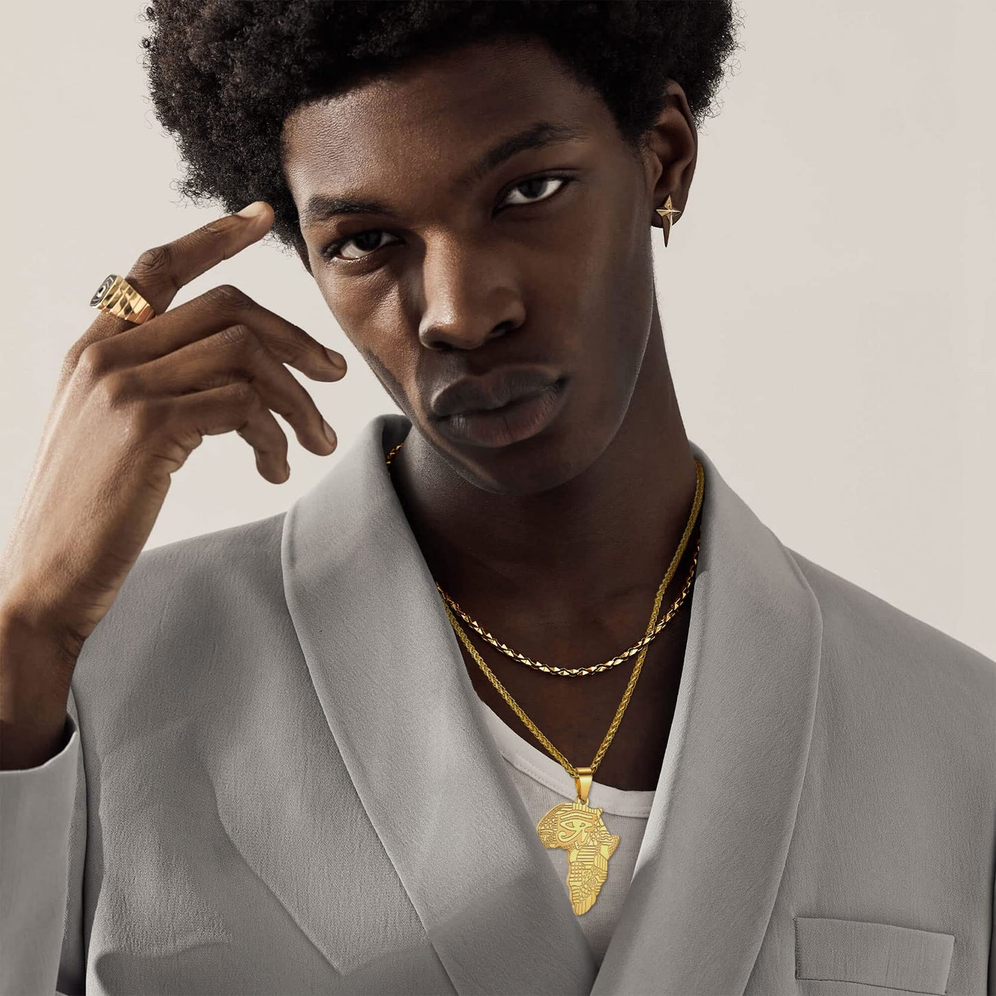 GOLDCHIC JEWELRY Africa Map Necklace for Men, Stainless Steel African Tribal/Egyptian Eye of Horus/I LOVE AFRICA/Elephant Map Hiphop Jewelry Unisex with 22'+2'Adjustable Chain
