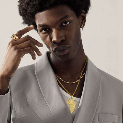 GOLDCHIC JEWELRY Africa Map Necklace for Men, Stainless Steel African Tribal/Egyptian Eye of Horus/I LOVE AFRICA/Elephant Map Hiphop Jewelry Unisex with 22'+2'Adjustable Chain