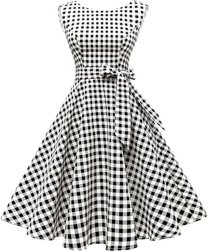Hanpceirs Women's Boatneck Sleeveless Swing Vintage 1950s Cocktail Dress New
