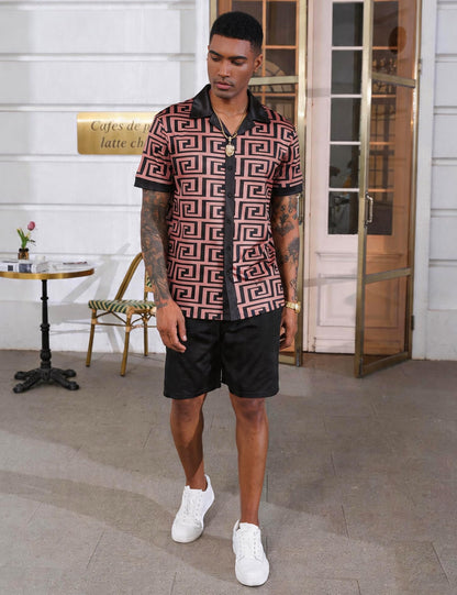 Mens African Dashiki Kente Printed Shirts Cuban Collar Short Sleeve Button Down Vintage Beach Summer Hawaiian Shirts
