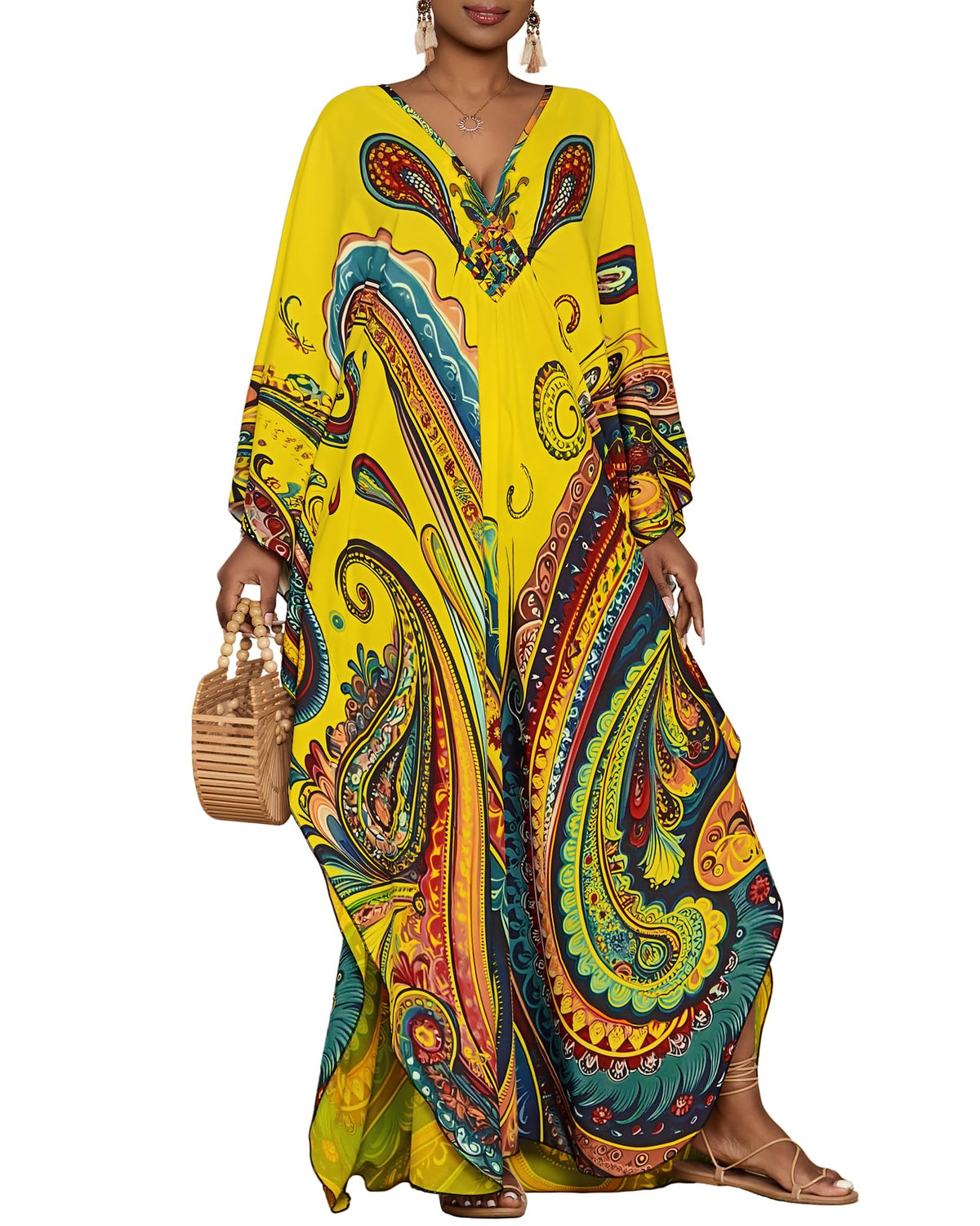 Bsubseach Moo Moos for Women Batwing Sleeve Kaftan Dresses with Pockets