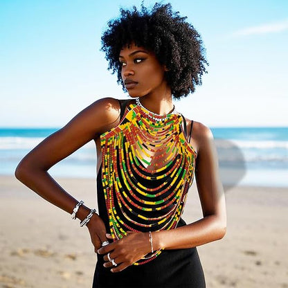 African Necklace for Women Ankara Multi-Strand Cord Cotton African Fabrics Necklace