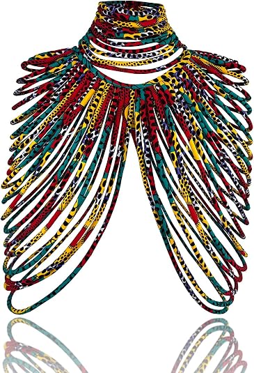 African Necklace for Women, Ankara Multi-Strand Fabric Shawl-Style Statement Necklace, Handmade Tribal African Jewelry for Party, Festival & Wedding