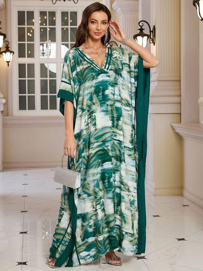 KECVOT Kaftan Dresses for Women V-Neck Print Swimsuit Cover Up Plus Size Beach Caftan Lounge Dress