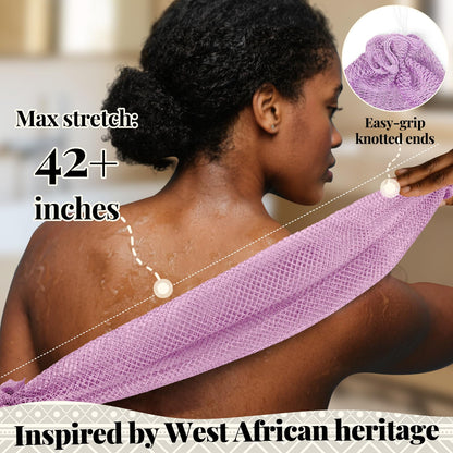 African Net Sponge Authentic-4 Packs African Exfoliating Net Sponge,Bath Sponges for Shower,42 inch Long for Normal to Sensitive Skin, for Daily use, Body Exfoliator Shower (Green,Pink,Blue,Grey)