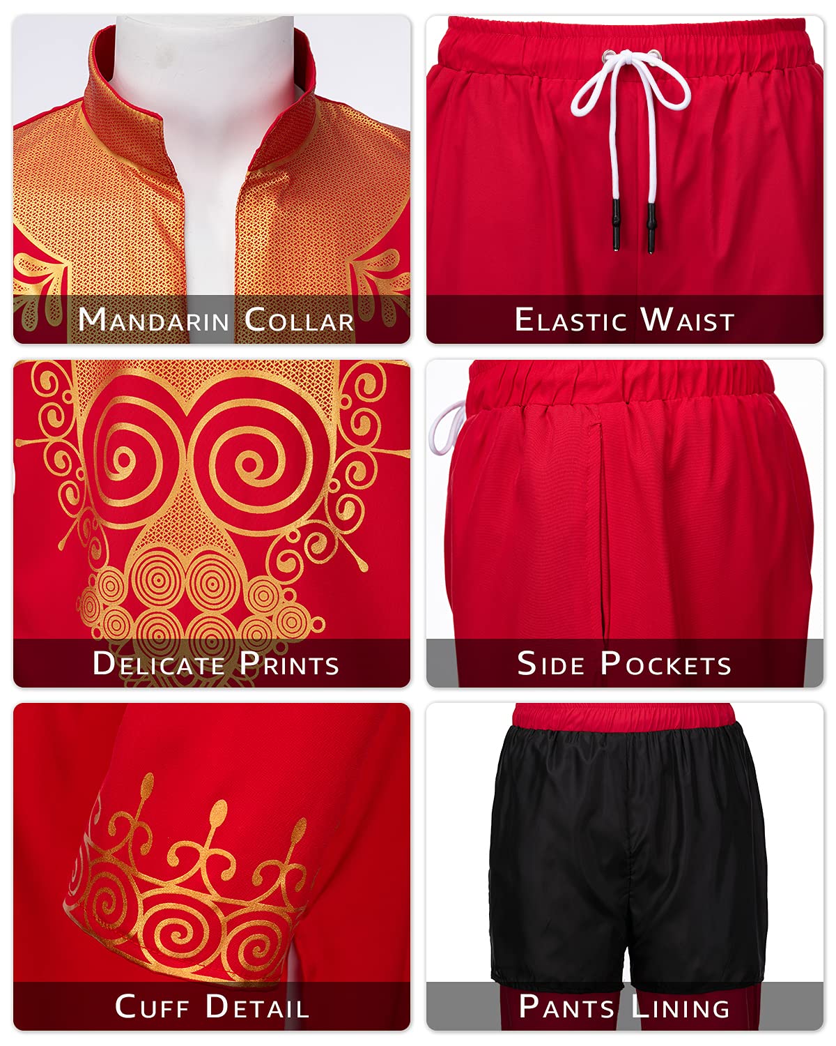 YND Men’s 2 Piece Set African Dashiki Shirt and Pants, Outfit with Gold Print