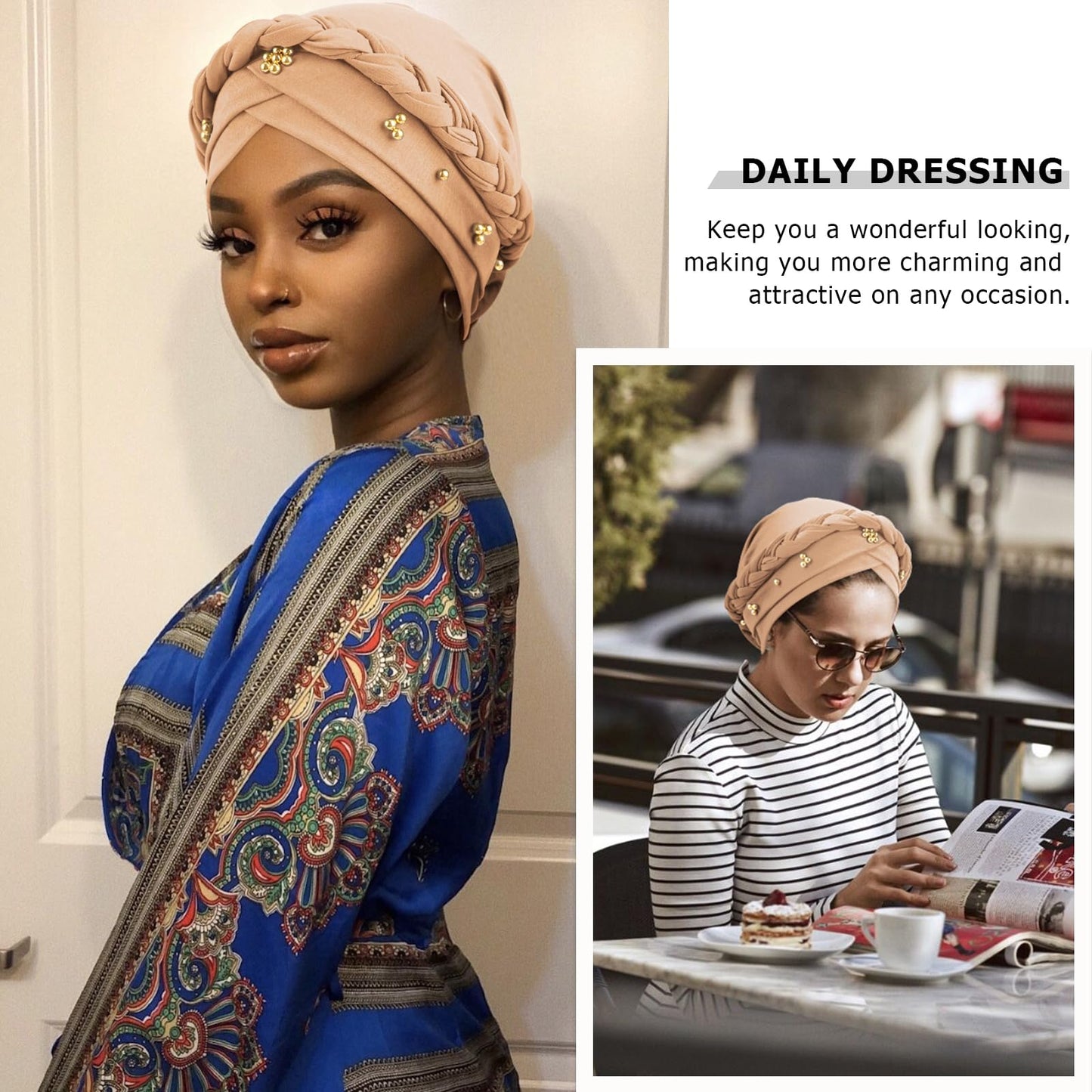 African Women Turban Caps Pre-Tied Twisted Turbans Head Scarf for Women Hair Wraps Cover Beanie Cancer Chemo Headwear