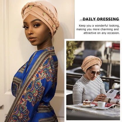African Women Turban Caps Pre-Tied Twisted Turbans Head Scarf for Women Hair Wraps Cover Beanie Cancer Chemo Headwear