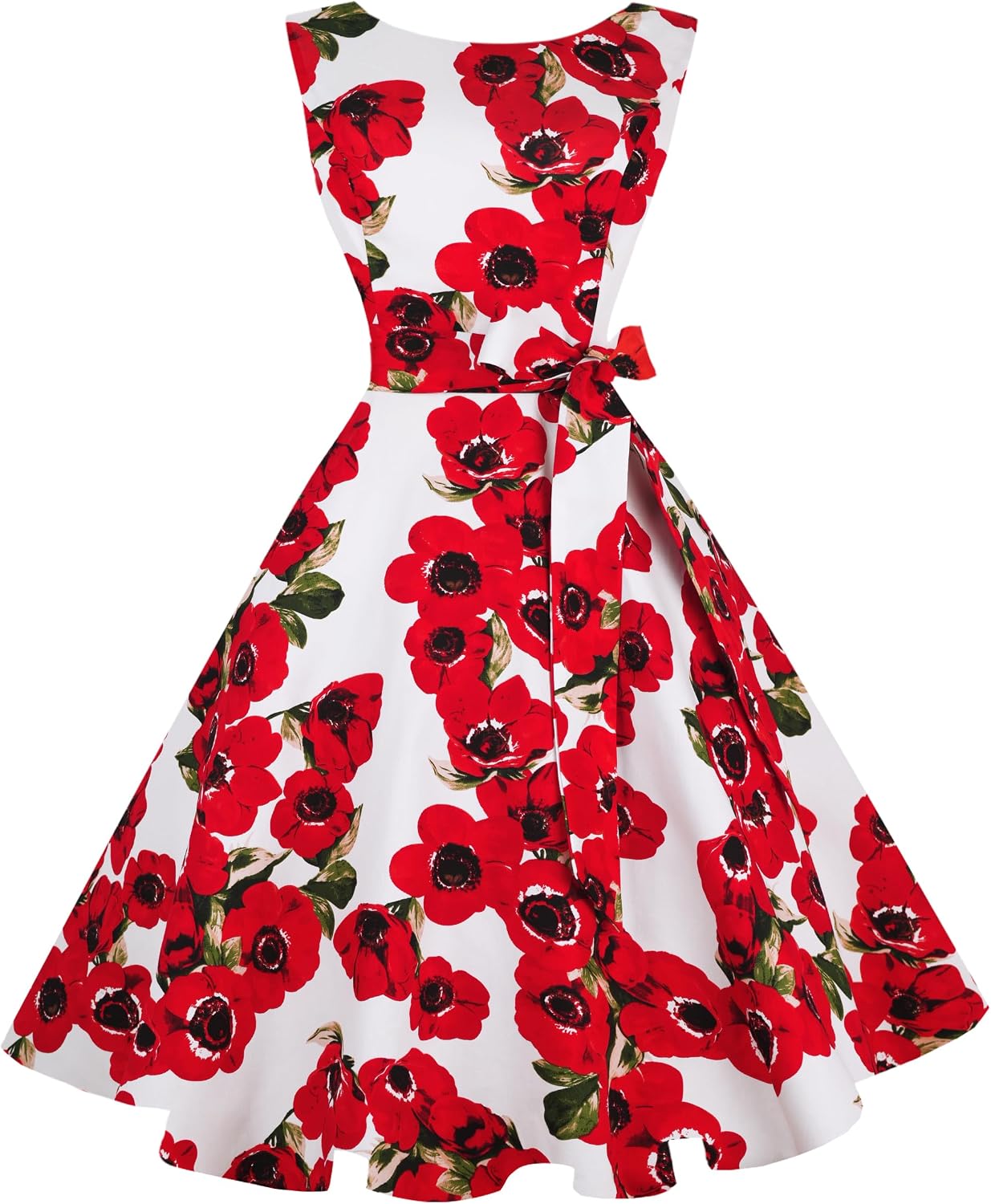 Hanpceirs Women's Boatneck Sleeveless Swing Vintage 1950s Cocktail Dress New