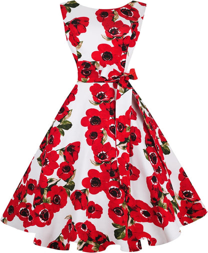 Hanpceirs Women's Boatneck Sleeveless Swing Vintage 1950s Cocktail Dress New