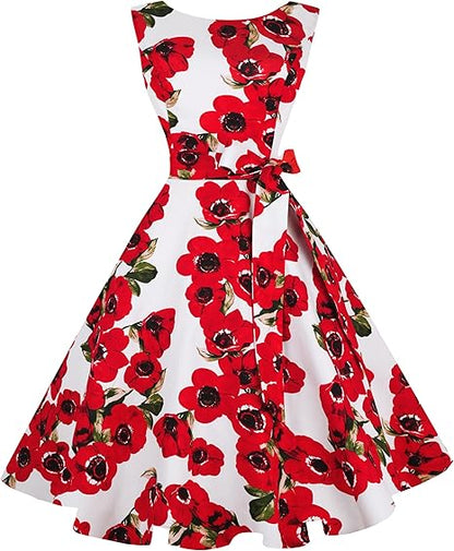 Hanpceirs Women's Boatneck Sleeveless Swing Vintage 1950s Cocktail Dress New