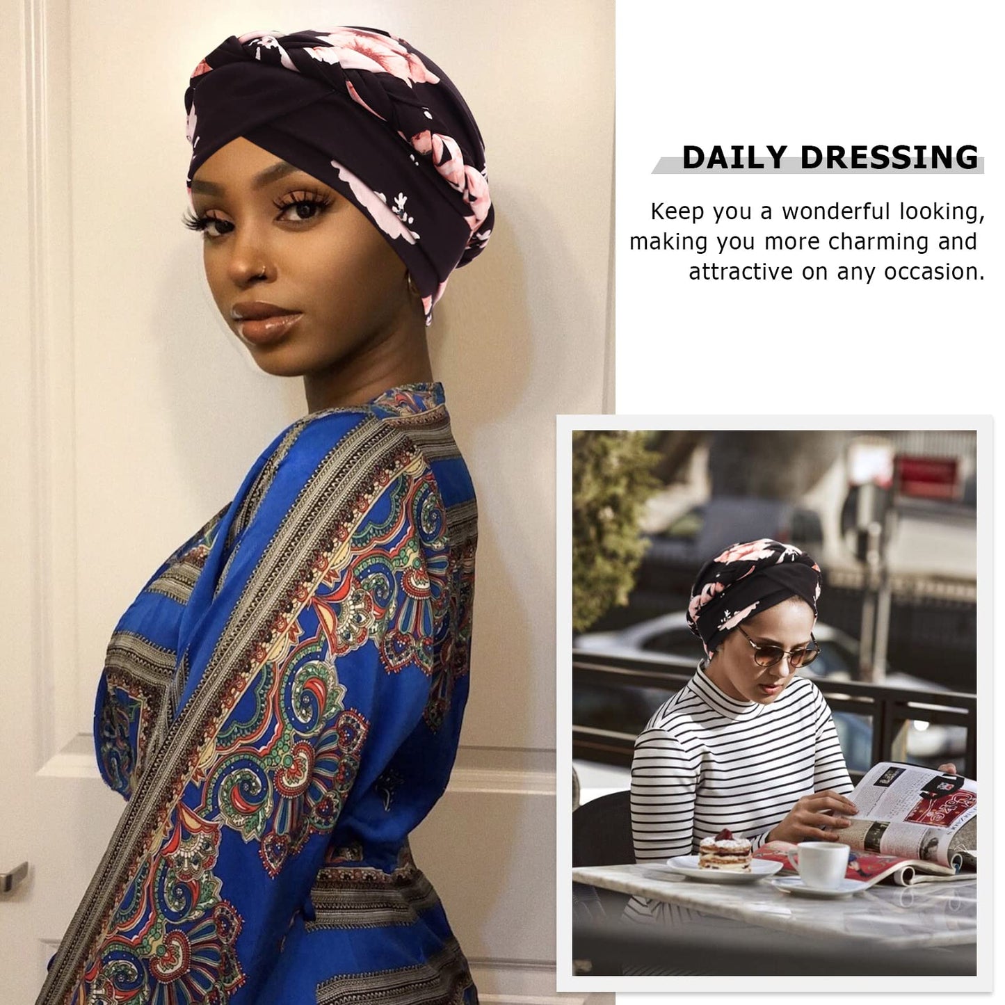 African Women Turban Caps Pre-Tied Twisted Turbans Head Scarf for Women Hair Wraps Cover Beanie Cancer Chemo Headwear