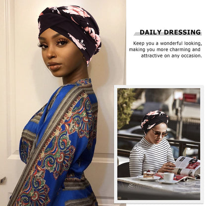African Women Turban Caps Pre-Tied Twisted Turbans Head Scarf for Women Hair Wraps Cover Beanie Cancer Chemo Headwear
