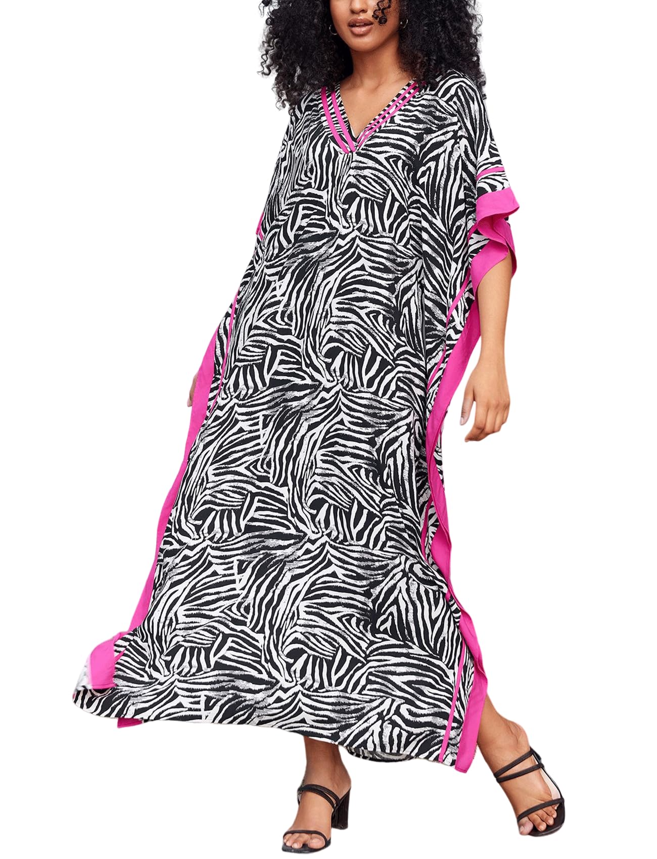 KECVOT Kaftan Dresses for Women V-Neck Print Swimsuit Cover Up Plus Size Beach Caftan Lounge Dress