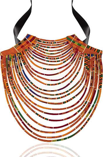African Necklace for Women Ankara Multi-Strand Cord Cotton African Fabrics Necklace