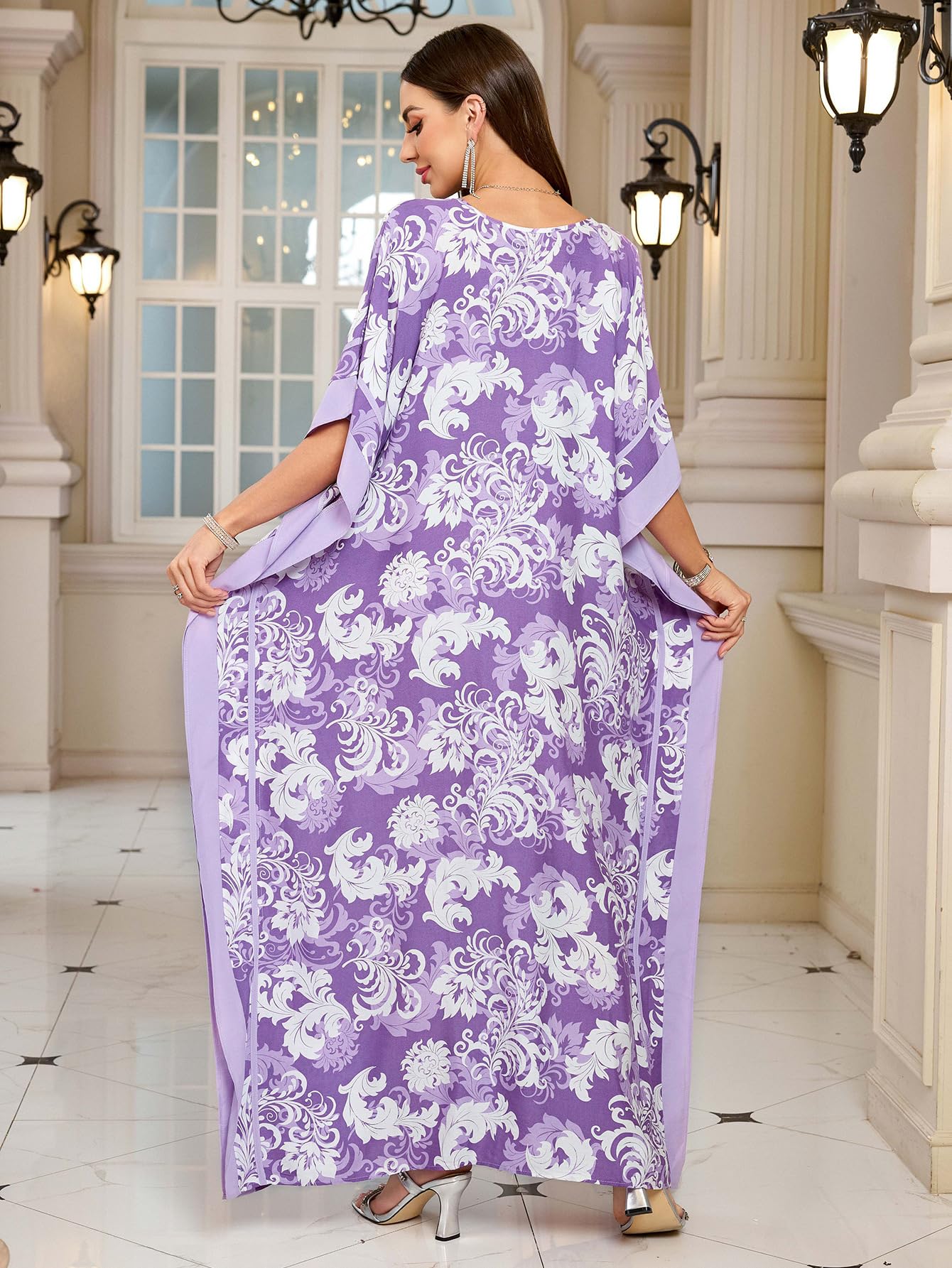 KECVOT Kaftan Dresses for Women V-Neck Print Swimsuit Cover Up Plus Size Beach Caftan Lounge Dress