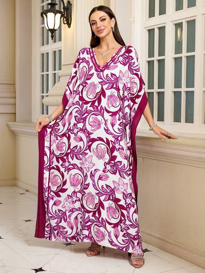 KECVOT Kaftan Dresses for Women V-Neck Print Swimsuit Cover Up Plus Size Beach Caftan Lounge Dress