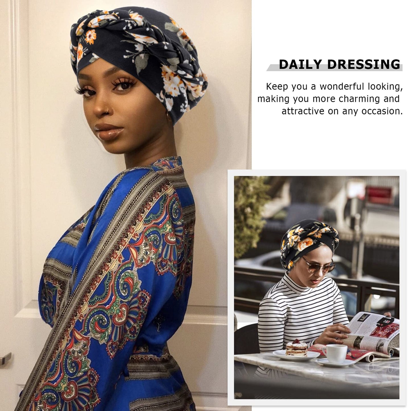 African Women Turban Caps Pre-Tied Twisted Turbans Head Scarf for Women Hair Wraps Cover Beanie Cancer Chemo Headwear