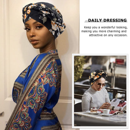 African Women Turban Caps Pre-Tied Twisted Turbans Head Scarf for Women Hair Wraps Cover Beanie Cancer Chemo Headwear