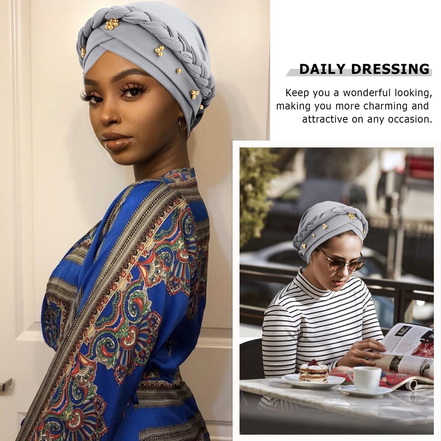 African Women Turban Caps Pre-Tied Twisted Turbans Head Scarf for Women Hair Wraps Cover Beanie Cancer Chemo Headwear