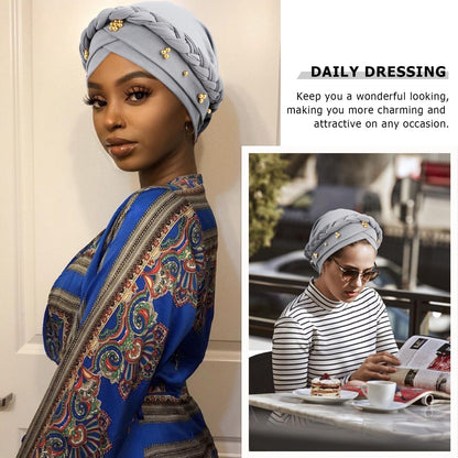 African Women Turban Caps Pre-Tied Twisted Turbans Head Scarf for Women Hair Wraps Cover Beanie Cancer Chemo Headwear