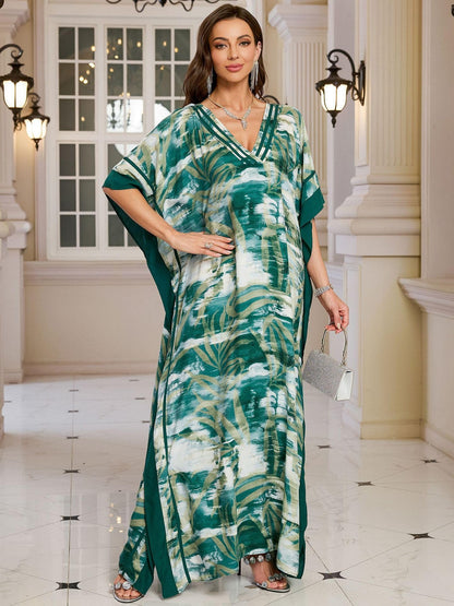KECVOT Kaftan Dresses for Women V-Neck Print Swimsuit Cover Up Plus Size Beach Caftan Lounge Dress