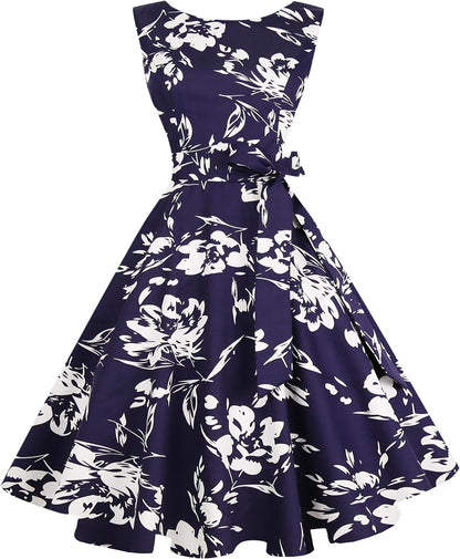 Hanpceirs Women's Boatneck Sleeveless Swing Vintage 1950s Cocktail Dress New