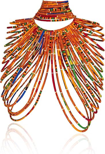 African Necklace for Women, Ankara Multi-Strand Fabric Shawl-Style Statement Necklace, Handmade Tribal African Jewelry for Party, Festival & Wedding