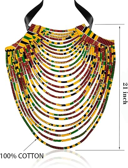 African Necklace for Women Ankara Multi-Strand Cord Cotton African Fabrics Necklace