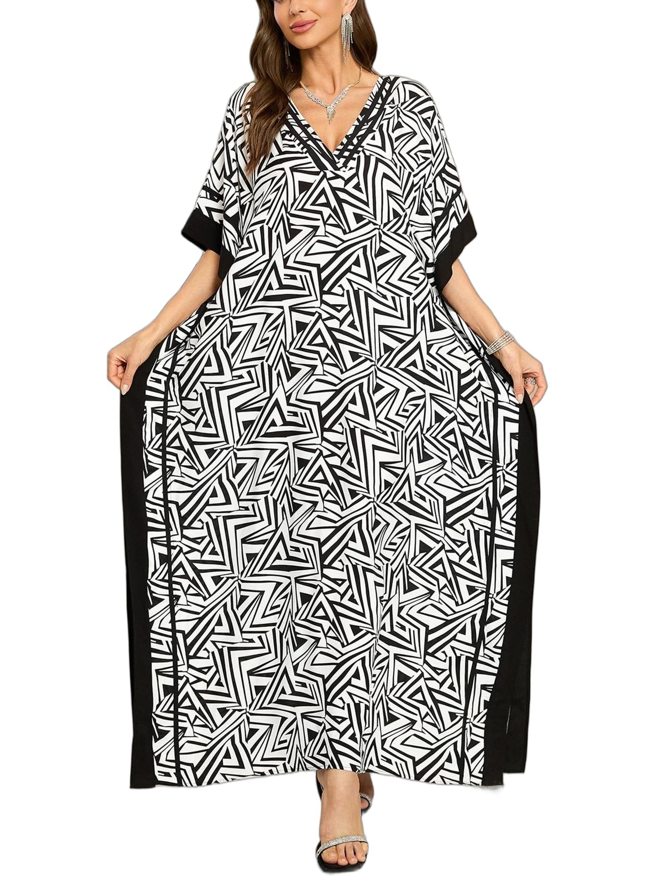 KECVOT Kaftan Dresses for Women V-Neck Print Swimsuit Cover Up Plus Size Beach Caftan Lounge Dress