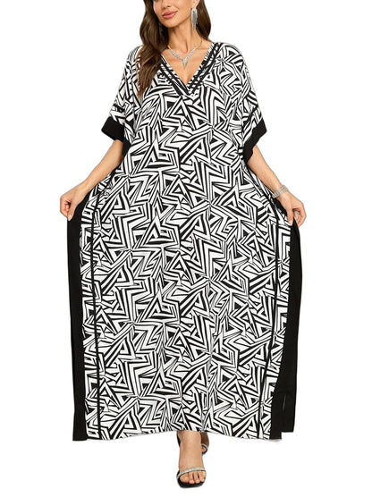 KECVOT Kaftan Dresses for Women V-Neck Print Swimsuit Cover Up Plus Size Beach Caftan Lounge Dress