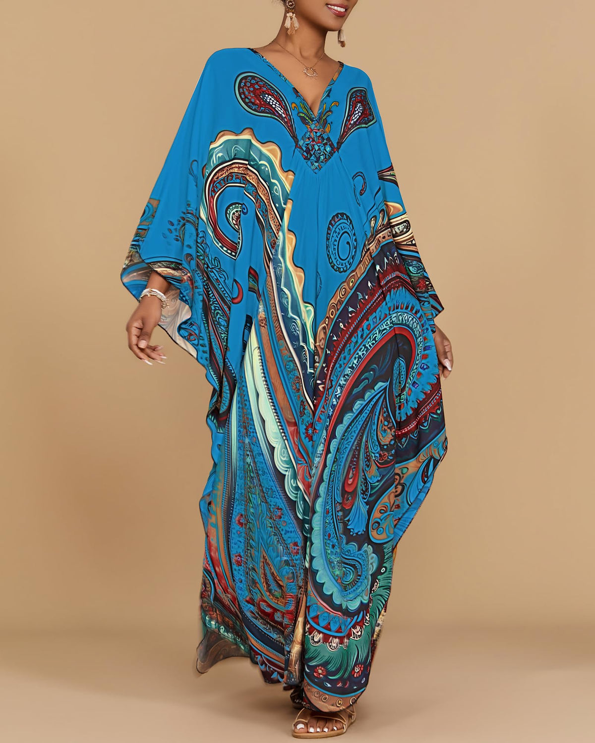Bsubseach Moo Moos for Women Batwing Sleeve Kaftan Dresses with Pockets