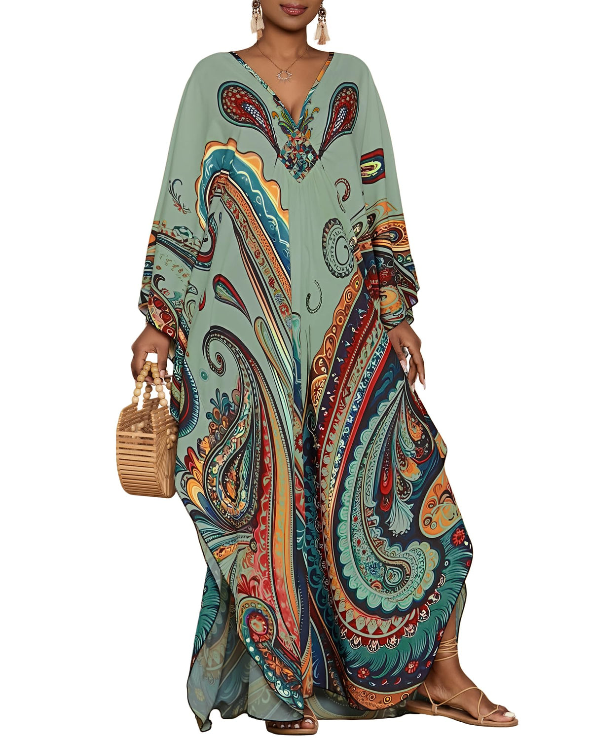 Bsubseach Moo Moos for Women Batwing Sleeve Kaftan Dresses with Pockets