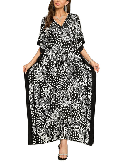 KECVOT Kaftan Dresses for Women V-Neck Print Swimsuit Cover Up Plus Size Beach Caftan Lounge Dress