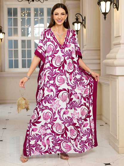 KECVOT Kaftan Dresses for Women V-Neck Print Swimsuit Cover Up Plus Size Beach Caftan Lounge Dress