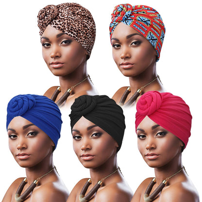 DRESHOW 5 Pack Knotted Headwraps for Women African Turban Pre-Knotted Beanie Headwraps Hair Covers