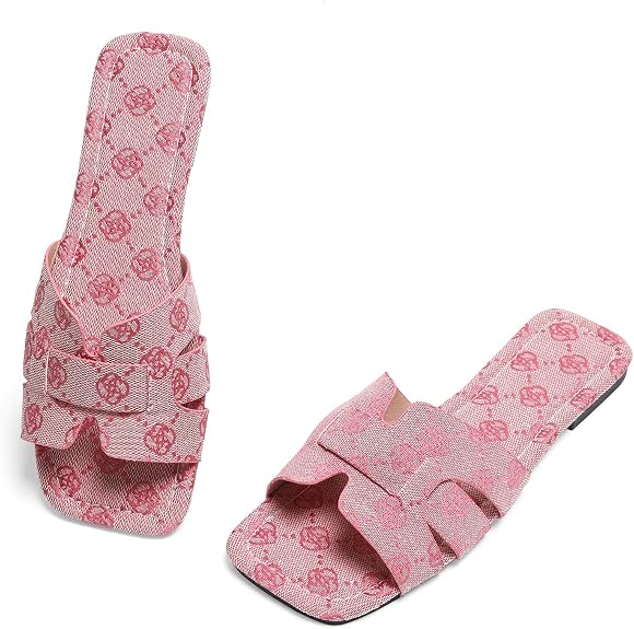 Women's Dressy Casual Flat Sandals, Elegant Comfortable Slip-On Slides with Textured Upper, Versatile Dressy Style for Everyday Wear