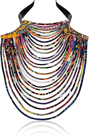 African Necklace for Women Ankara Multi-Strand Cord Cotton African Fabrics Necklace