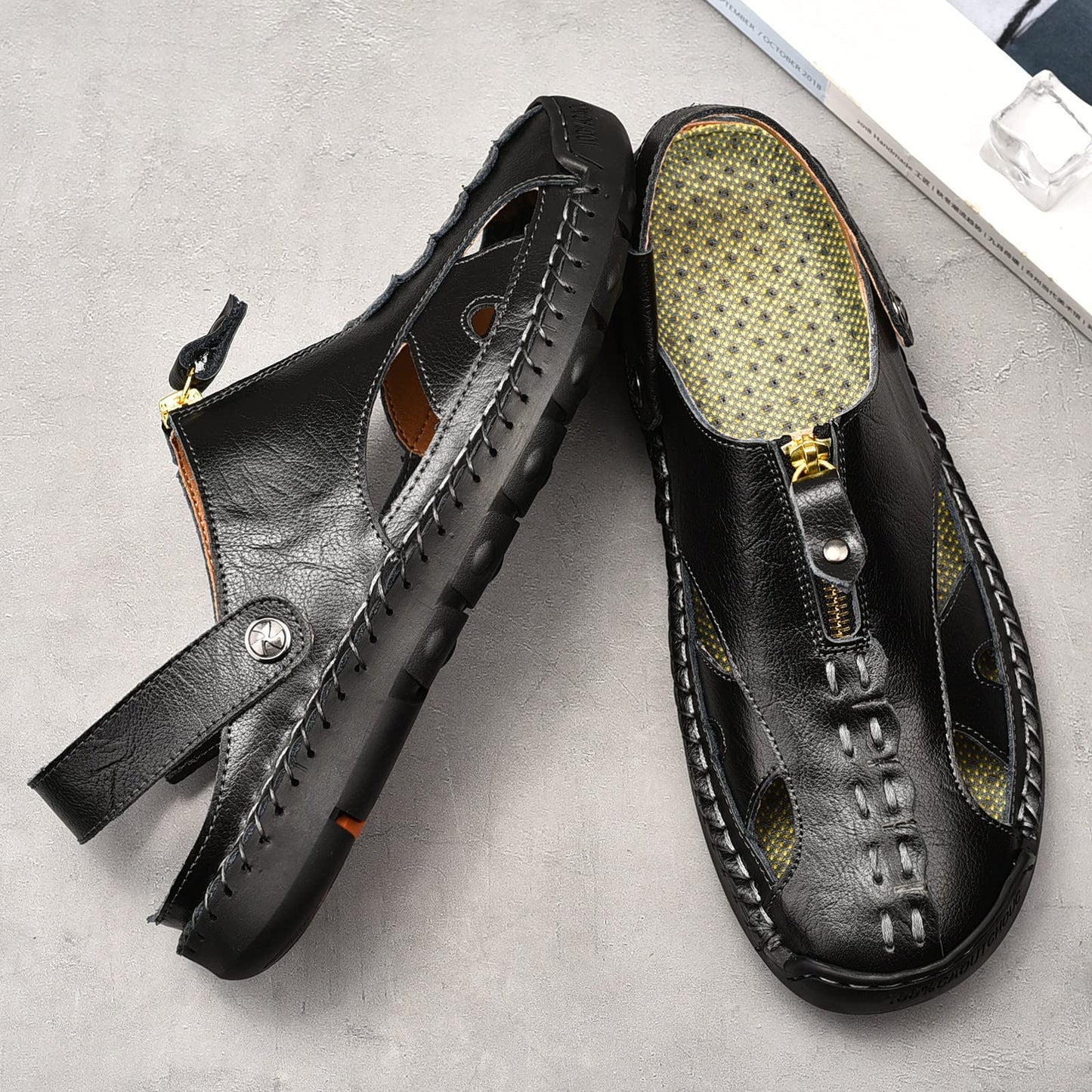 Shaire Men'S Sandals Outdoor Leather Closed Toe Beach Shoes