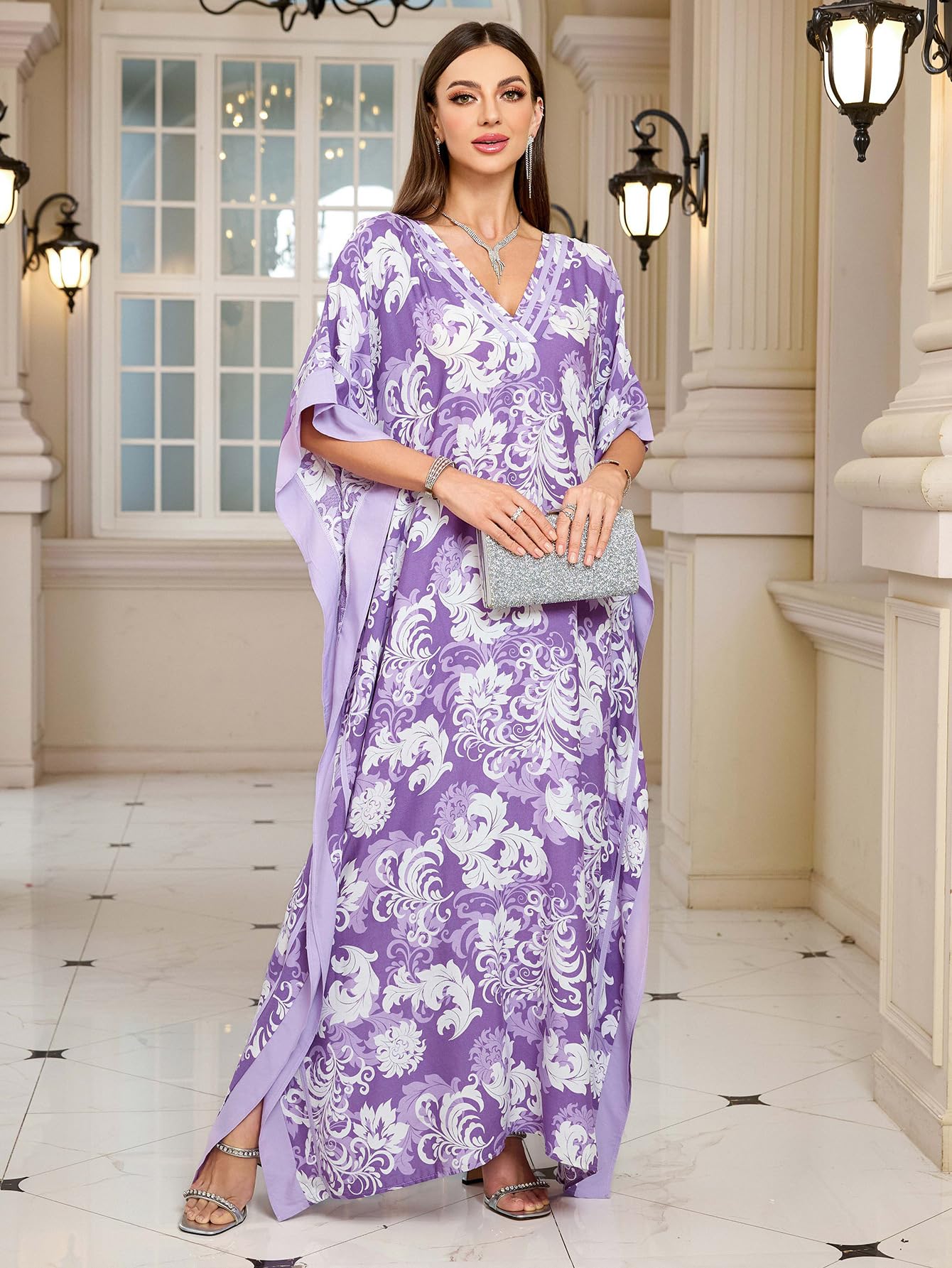 KECVOT Kaftan Dresses for Women V-Neck Print Swimsuit Cover Up Plus Size Beach Caftan Lounge Dress