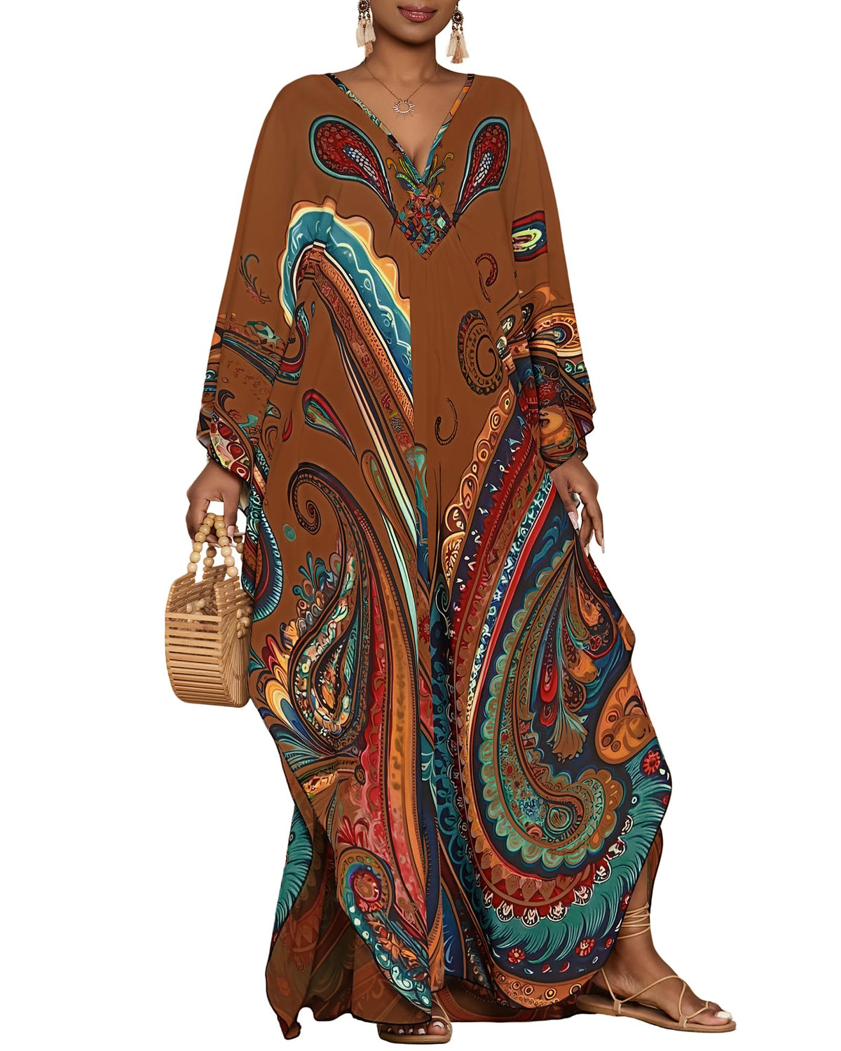 Bsubseach Moo Moos for Women Batwing Sleeve Kaftan Dresses with Pockets
