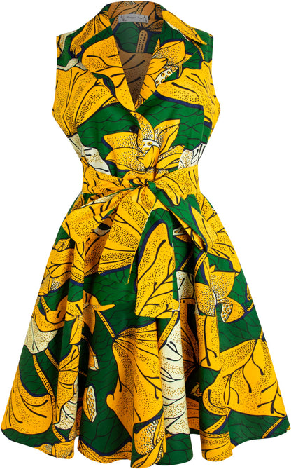 African Print Sleeveless Dress Ankara Lace-up Dress Wax Fashion Dress