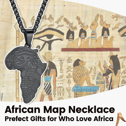 GOLDCHIC JEWELRY Africa Map Necklace for Men, Stainless Steel African Tribal/Egyptian Eye of Horus/I LOVE AFRICA/Elephant Map Hiphop Jewelry Unisex with 22'+2'Adjustable Chain