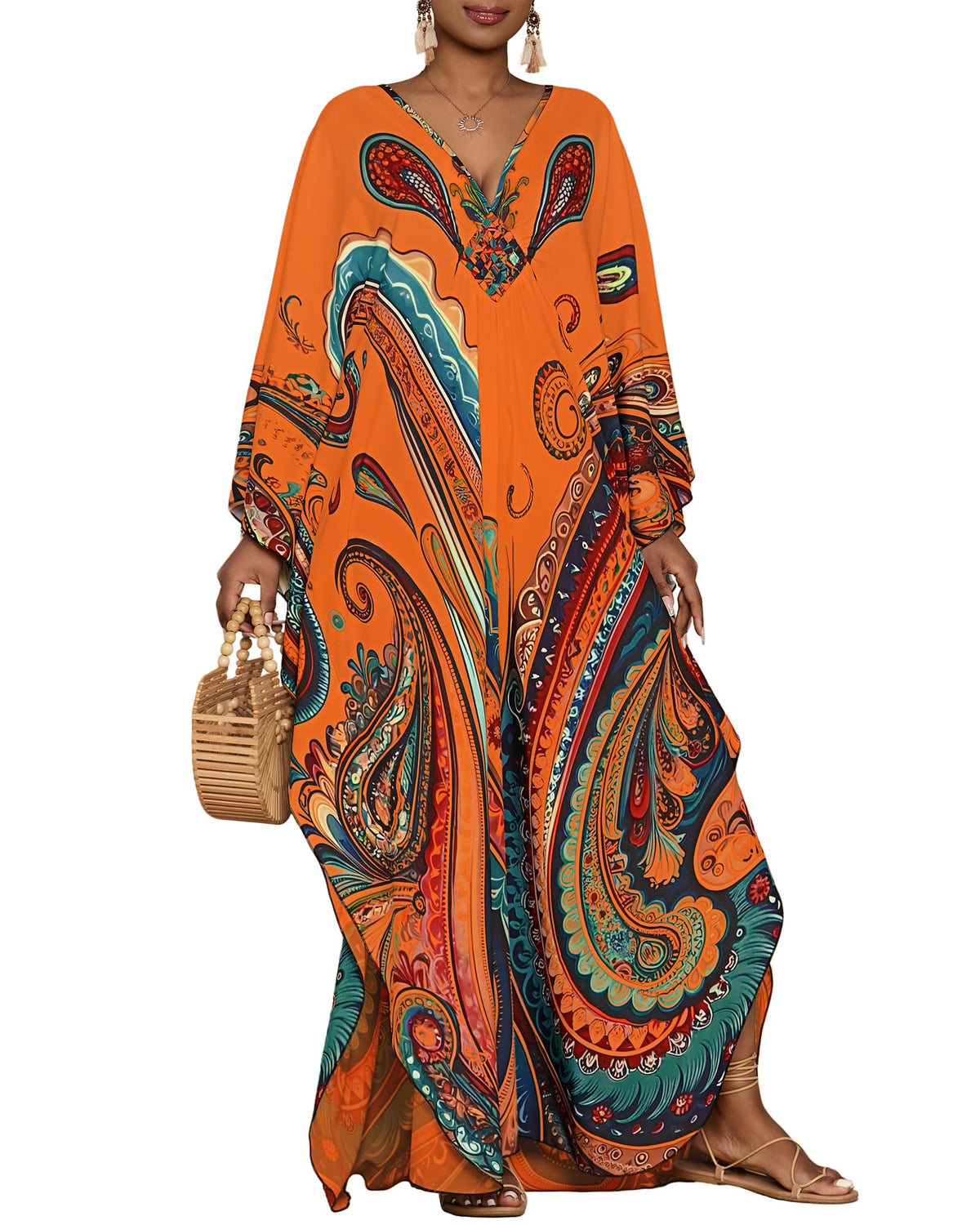Bsubseach Moo Moos for Women Batwing Sleeve Kaftan Dresses with Pockets