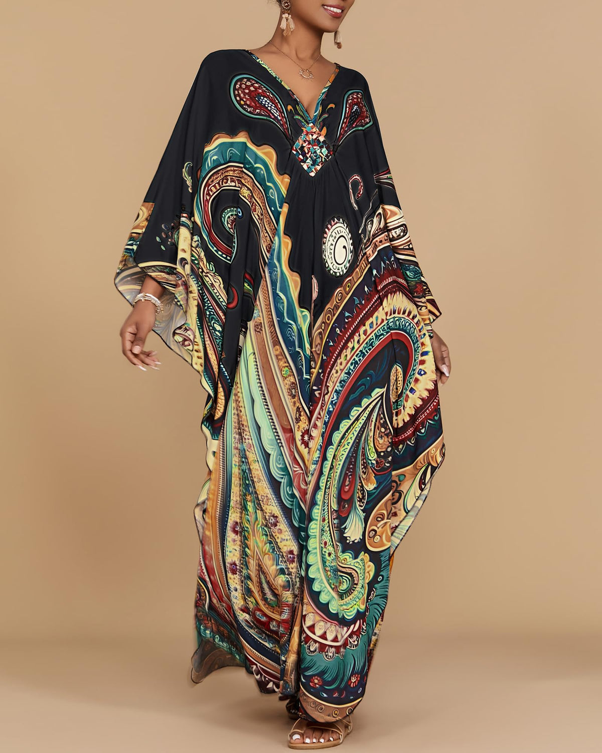 Bsubseach Moo Moos for Women Batwing Sleeve Kaftan Dresses with Pockets